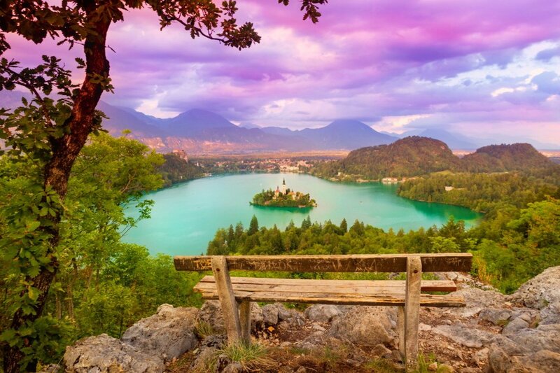 Lake with Island Church — Purple