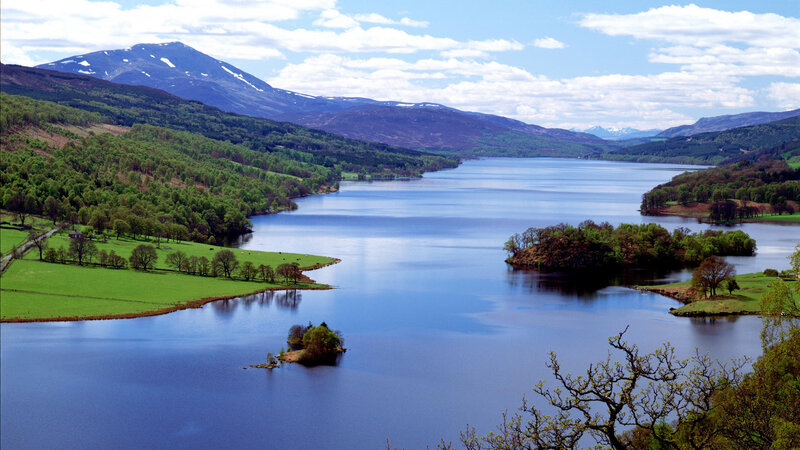 Lake with Islands and Mountains — Blue, Serene, Summer