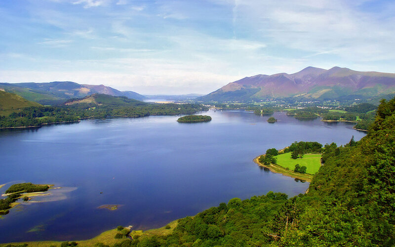 Lake with Islands and Mountains — Blue, Serene