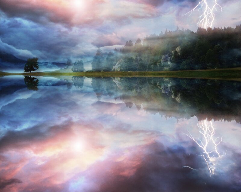 Lake with Lightning Storm
