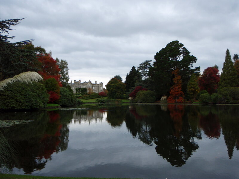 Lake with mansion in autumn