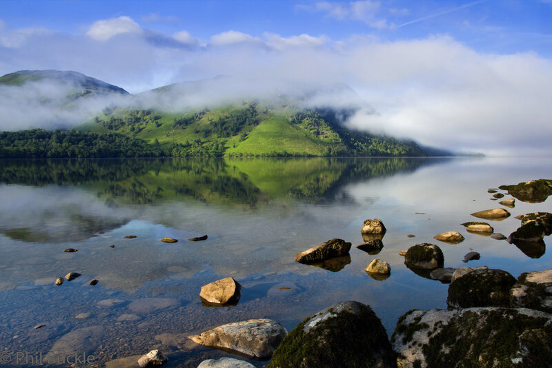 Lake with Misty Mountains — Blue