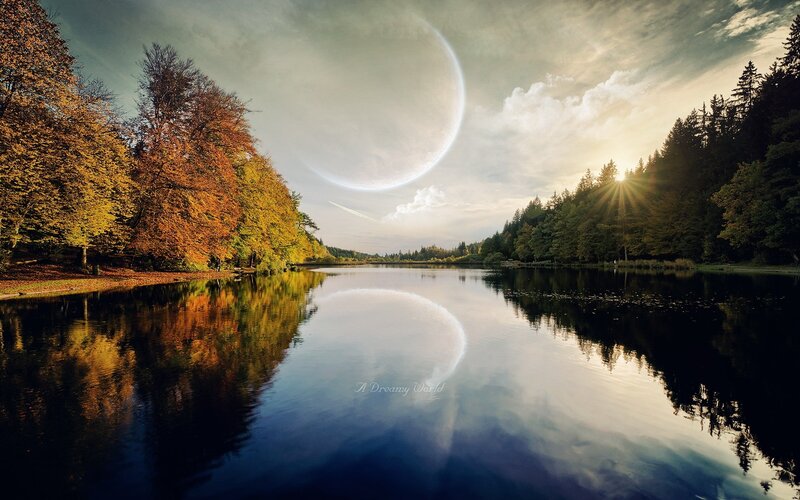 Lake with Moon Reflection