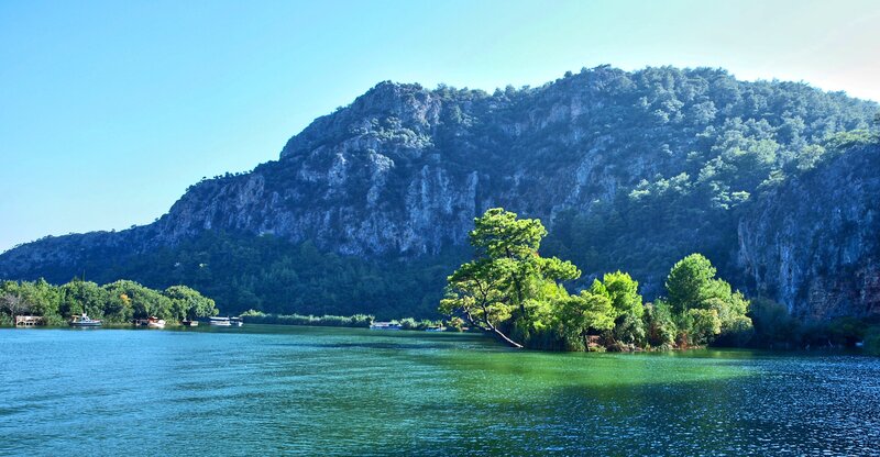 Lake with mountain backdrop
