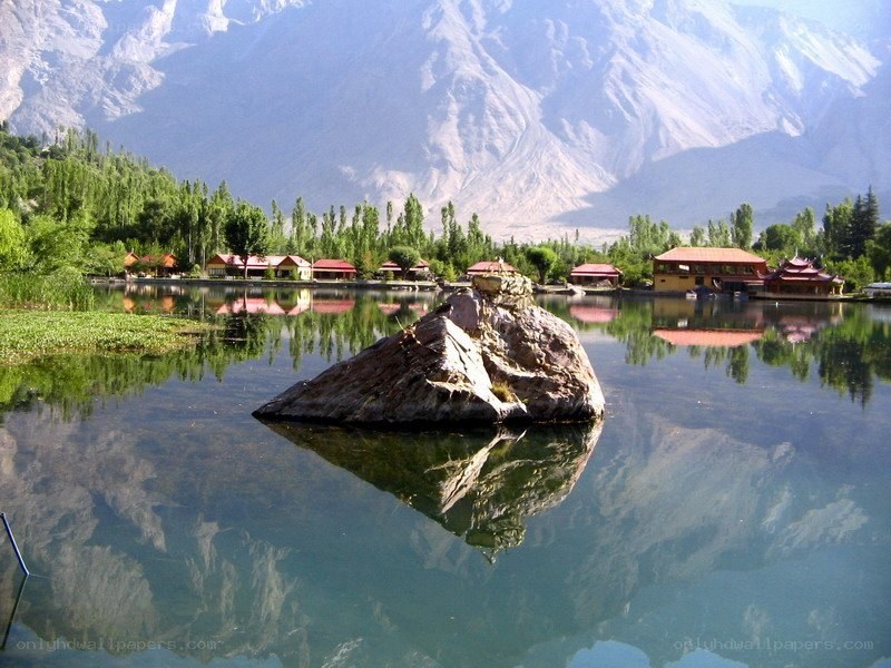 Lake with mountain backdrop