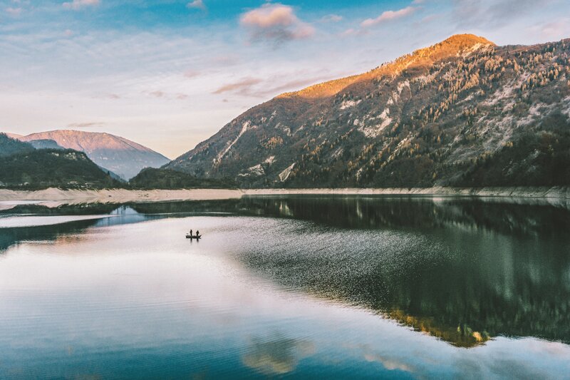 Lake with mountain backdrop