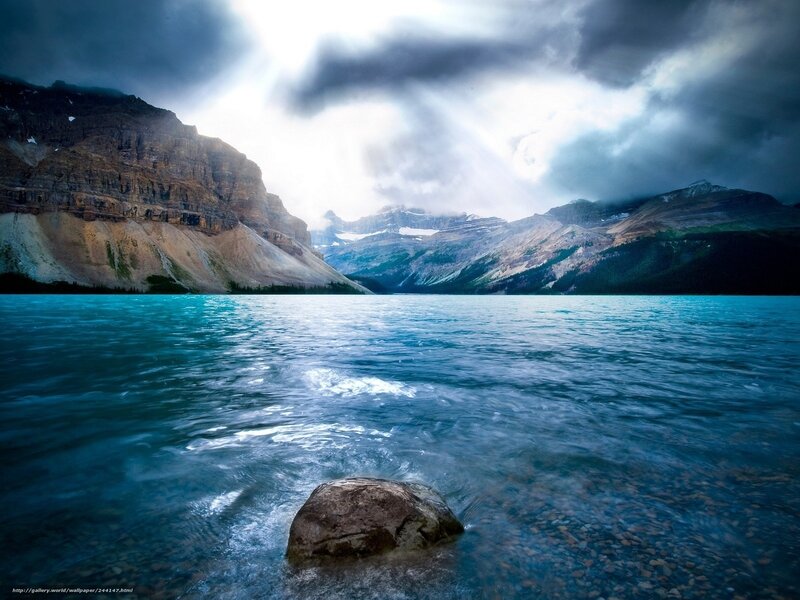 Lake with Mountain Backdrop — Blue, Dramatic, Photograph, Clouds