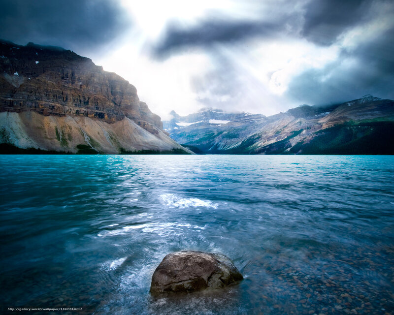 Lake with Mountain Backdrop — Blue, Dramatic, Photograph