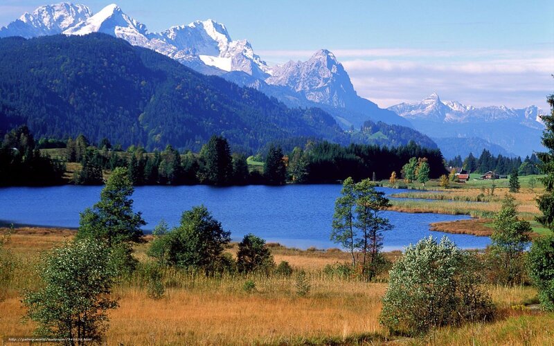 Lake with Mountain Backdrop — Blue, Serene, Afternoon, Photograph