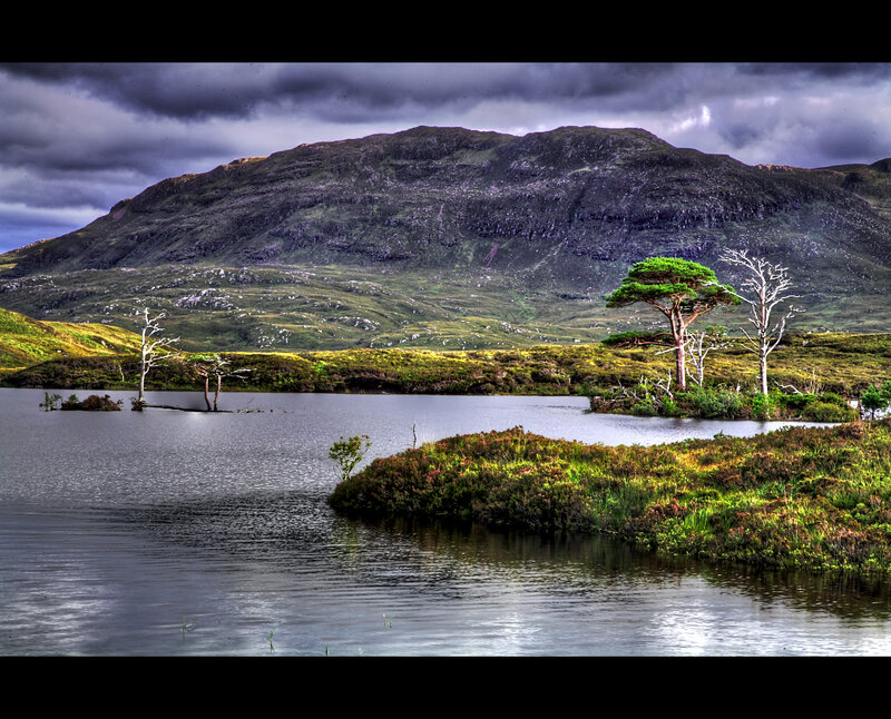 Lake with Mountain Backdrop — Green, Dramatic