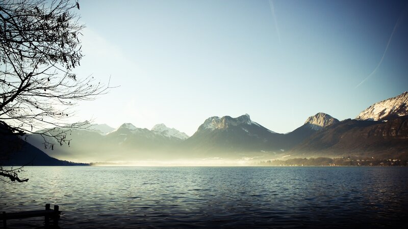 Lake with mountain backdrop
