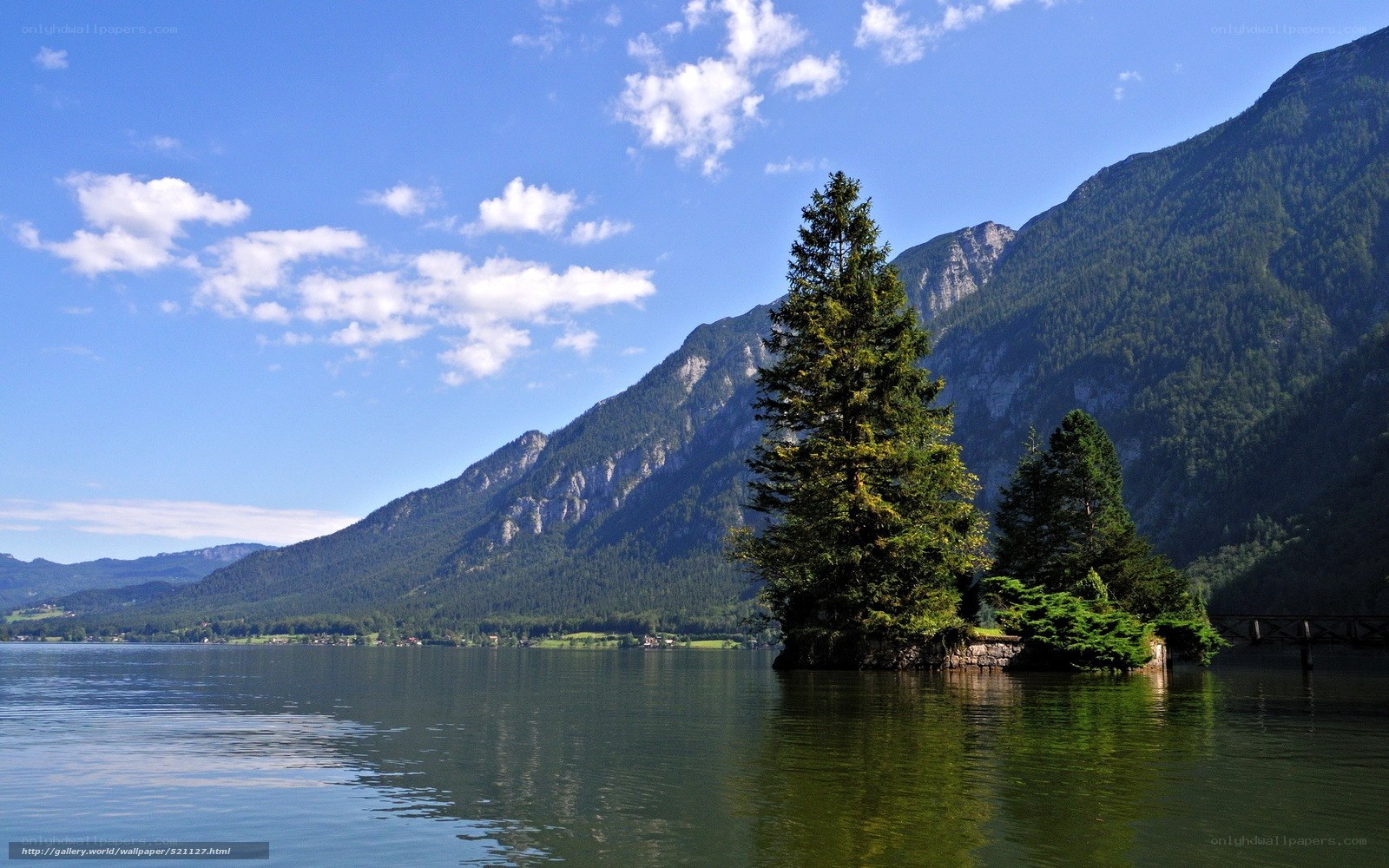 Lake with mountain island