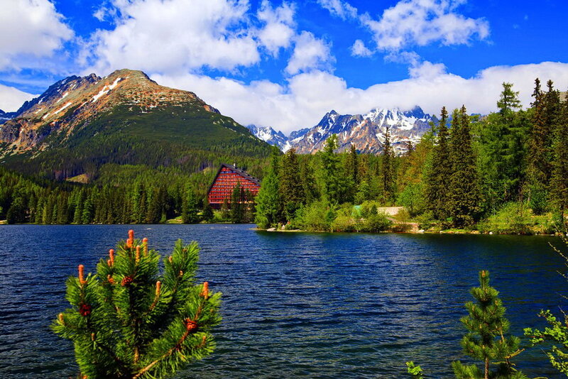 Lake with Mountain Lodge