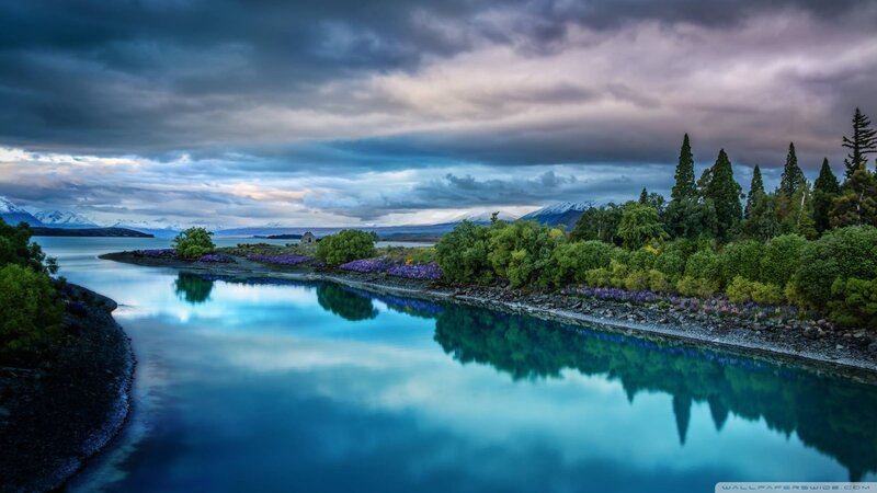 Lake with Mountain Reflection — Blue, Dramatic, Morning, Photograph