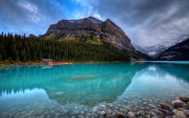 Lake with Mountain Reflection — Blue, Dramatic, Morning