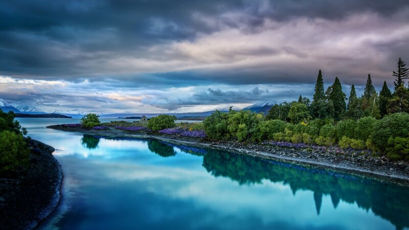 Lake with Mountain Reflection — Blue, Dramatic, Sunset, Photograph, Mountains