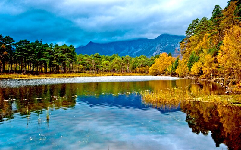 Lake with Mountain Reflection — Blue, Dramatic