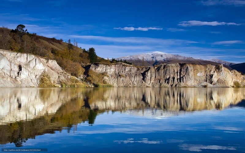 Lake with Mountain Reflection — Blue, Serene, Afternoon, Photograph, Cliff