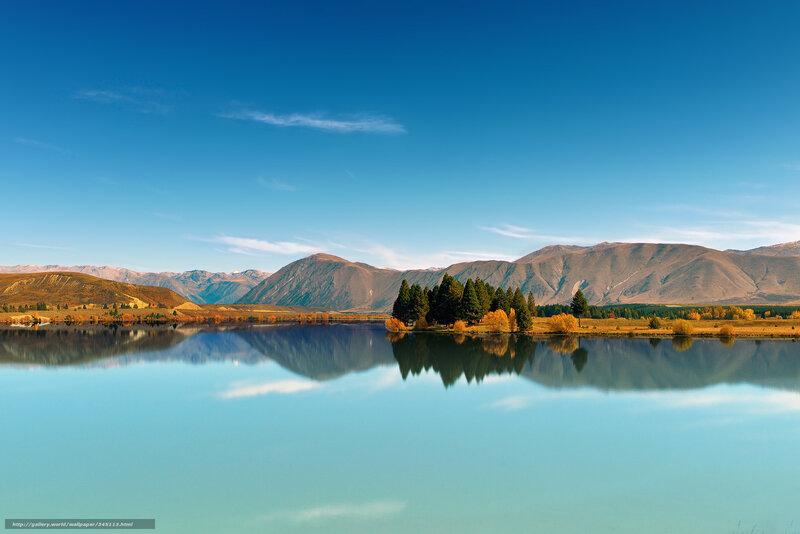 Lake with Mountain Reflection — Blue, Serene, Afternoon, Photograph, Mountains, Trees, Sky