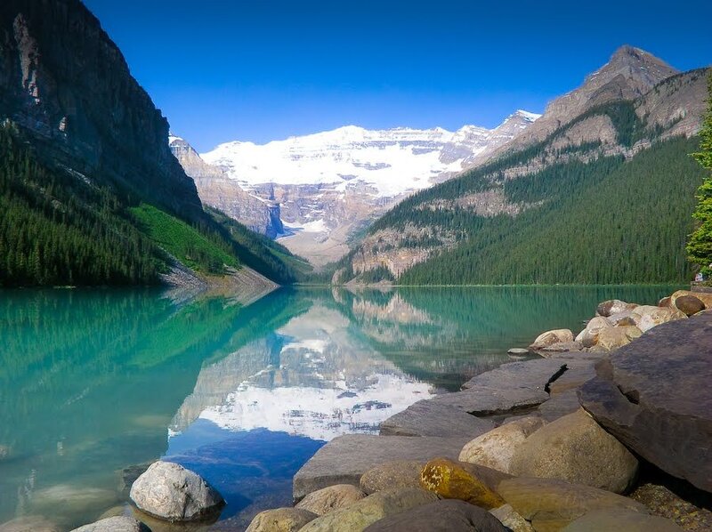 Lake with Mountain Reflection — Blue, Serene, Afternoon, Photograph