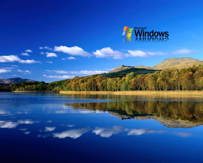 Lake with Mountain Reflection — Blue, Serene, Autumn, Photograph, Trees, Clouds, Green, Brown