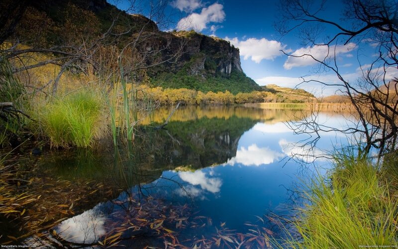 Lake with Mountain Reflection — Blue, Serene, Autumn