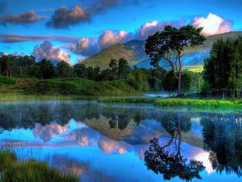 Lake with Mountain Reflection — Blue, Serene, Morning