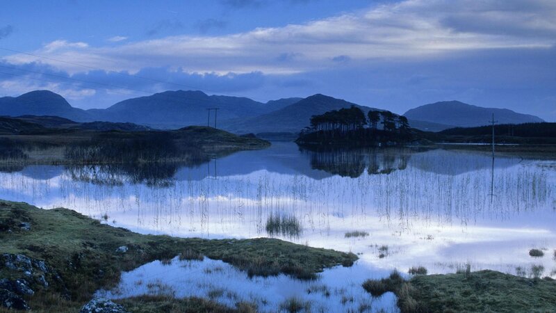Lake with Mountain Reflection — Blue, Serene, Sunset, Photograph, Mountains
