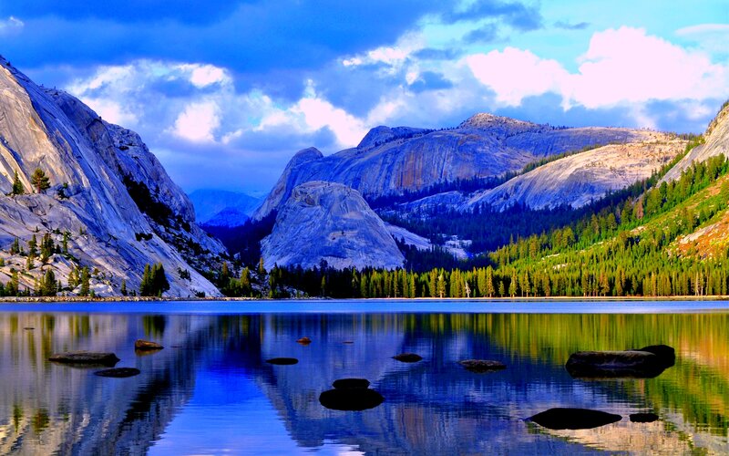 Lake with Mountain Reflection — Blue, Serene, Sunset, Photograph
