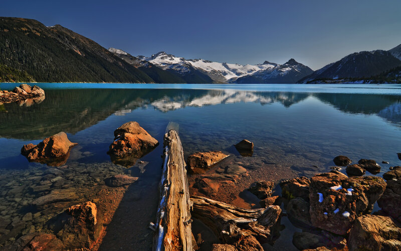 Lake with Mountain Reflection — Blue, Serene