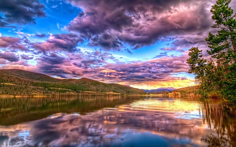 Lake with Mountain Reflection — Blue