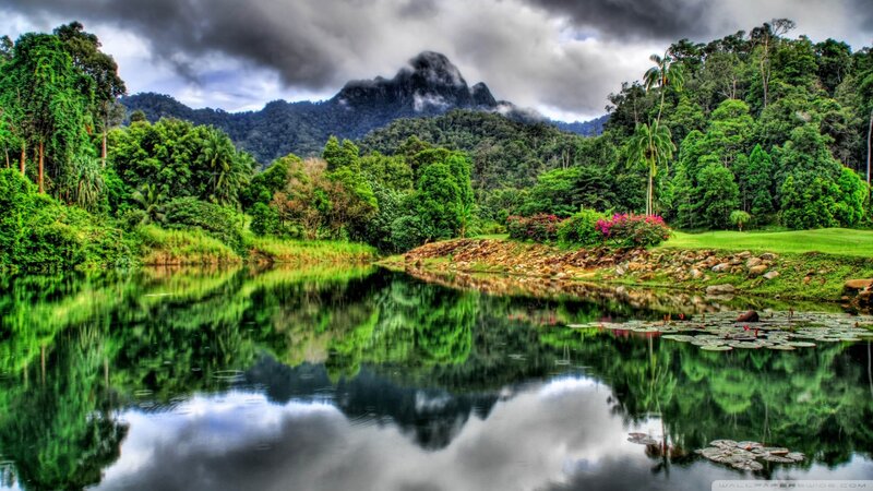 Lake with Mountain Reflection — Green, Dramatic, Afternoon
