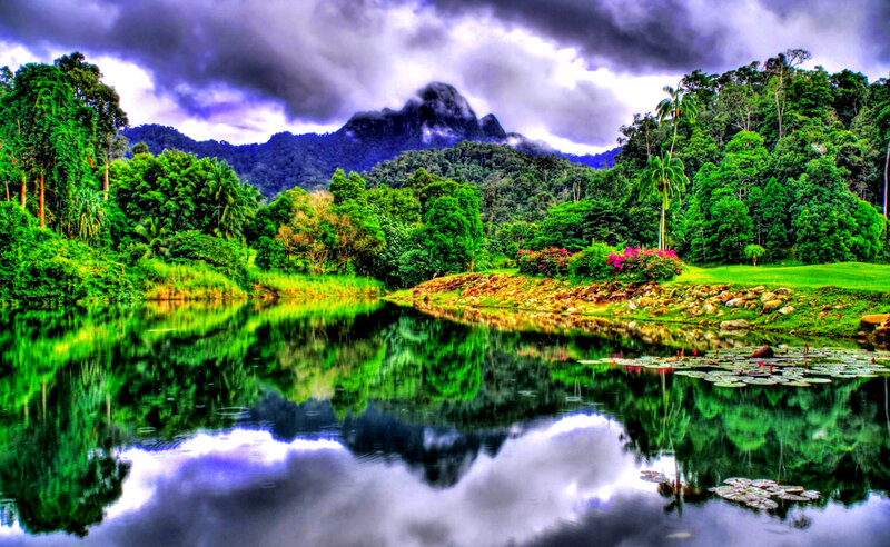 Lake with Mountain Reflection — Green, Dramatic