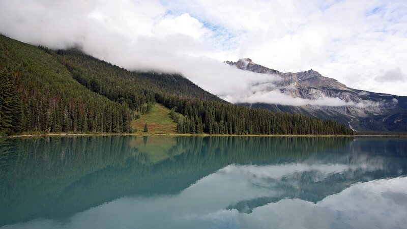 Lake with Mountain Reflection — Green, Serene, Morning
