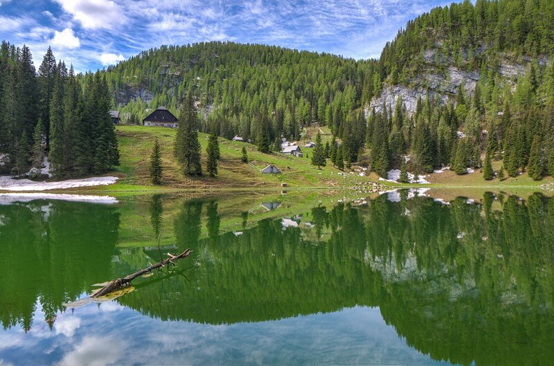 Lake with Mountain Reflection — Green, Serene, Spring