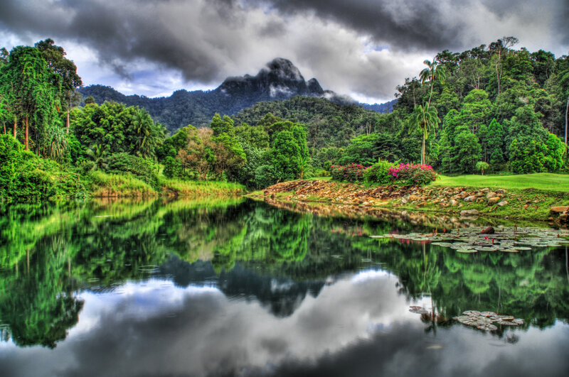 Lake with Mountain Reflection — Green