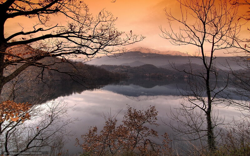 Lake with Mountain Reflection — Orange, Serene, Sunset
