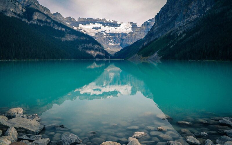 Lake with Mountain Reflection — Teal