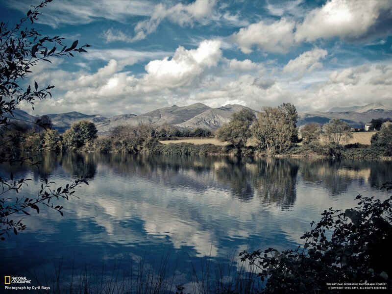 Lake with Mountain Reflection — Trees