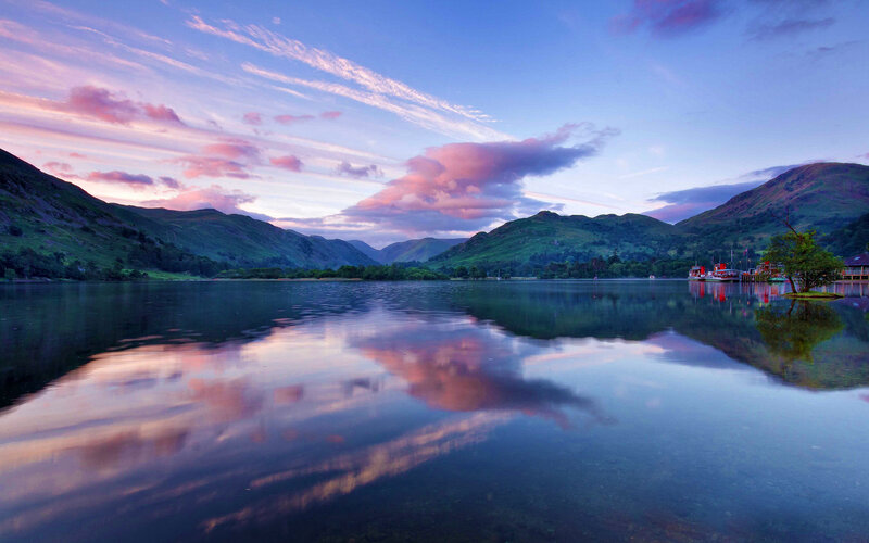 Lake with Mountain Reflections — Blue