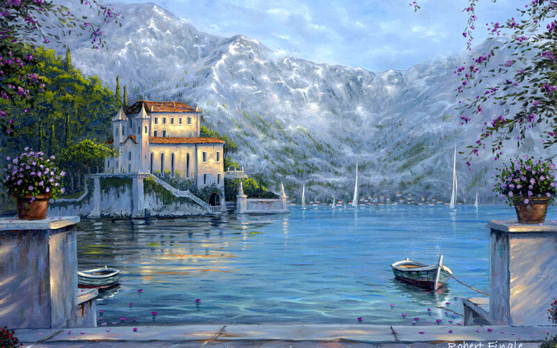Lake with mountain view