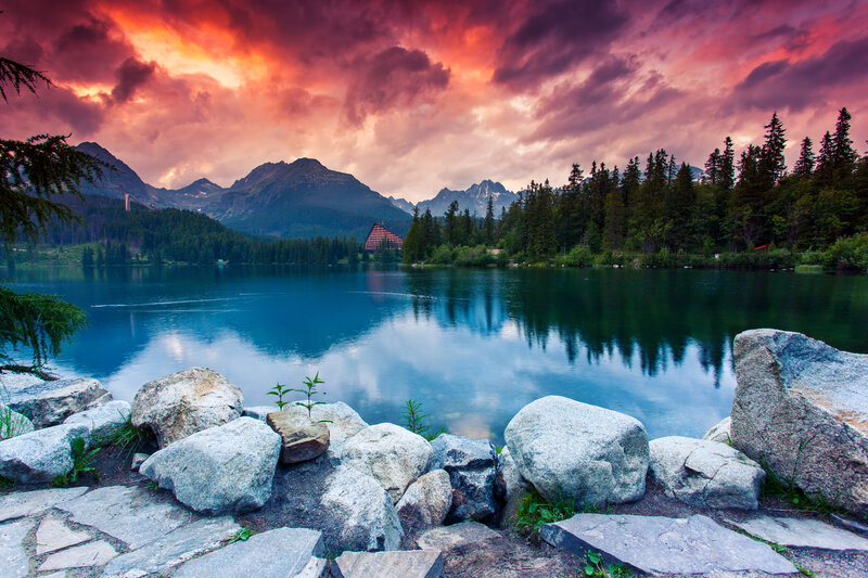 Lake with Mountain View — Blue, Dramatic