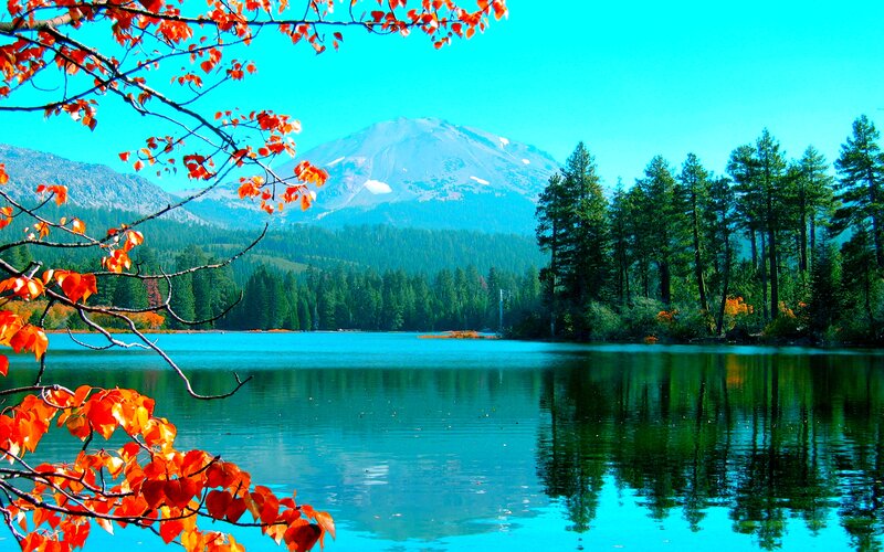 Lake with Mountain View — Blue, Serene, Autumn