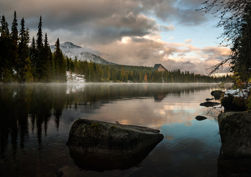 Lake with Mountain View — Blue, Serene, Morning