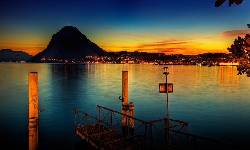 Lake with Mountain View — Blue