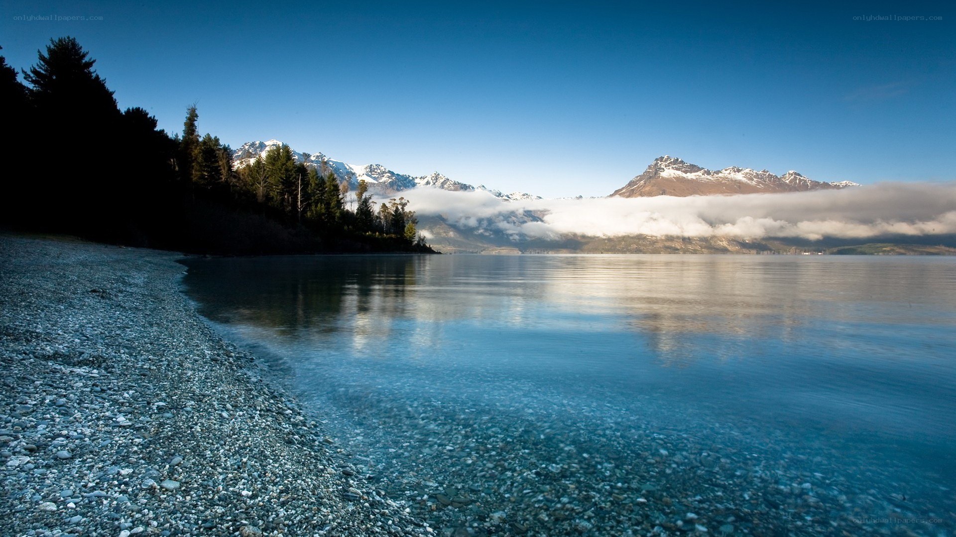 Lake with mountains and clouds