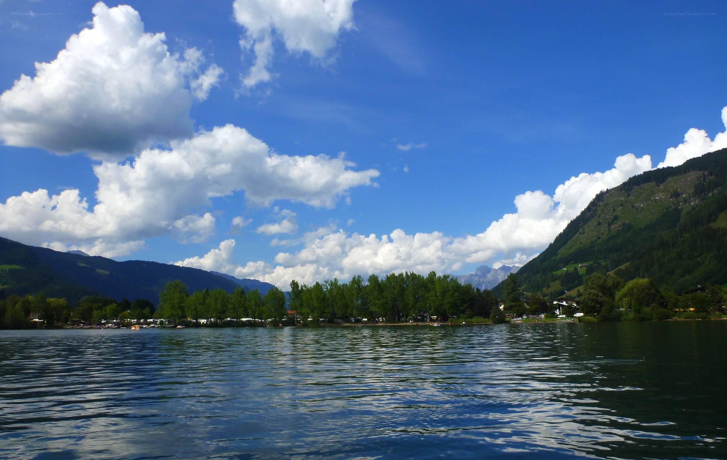 Lake with mountains and clouds