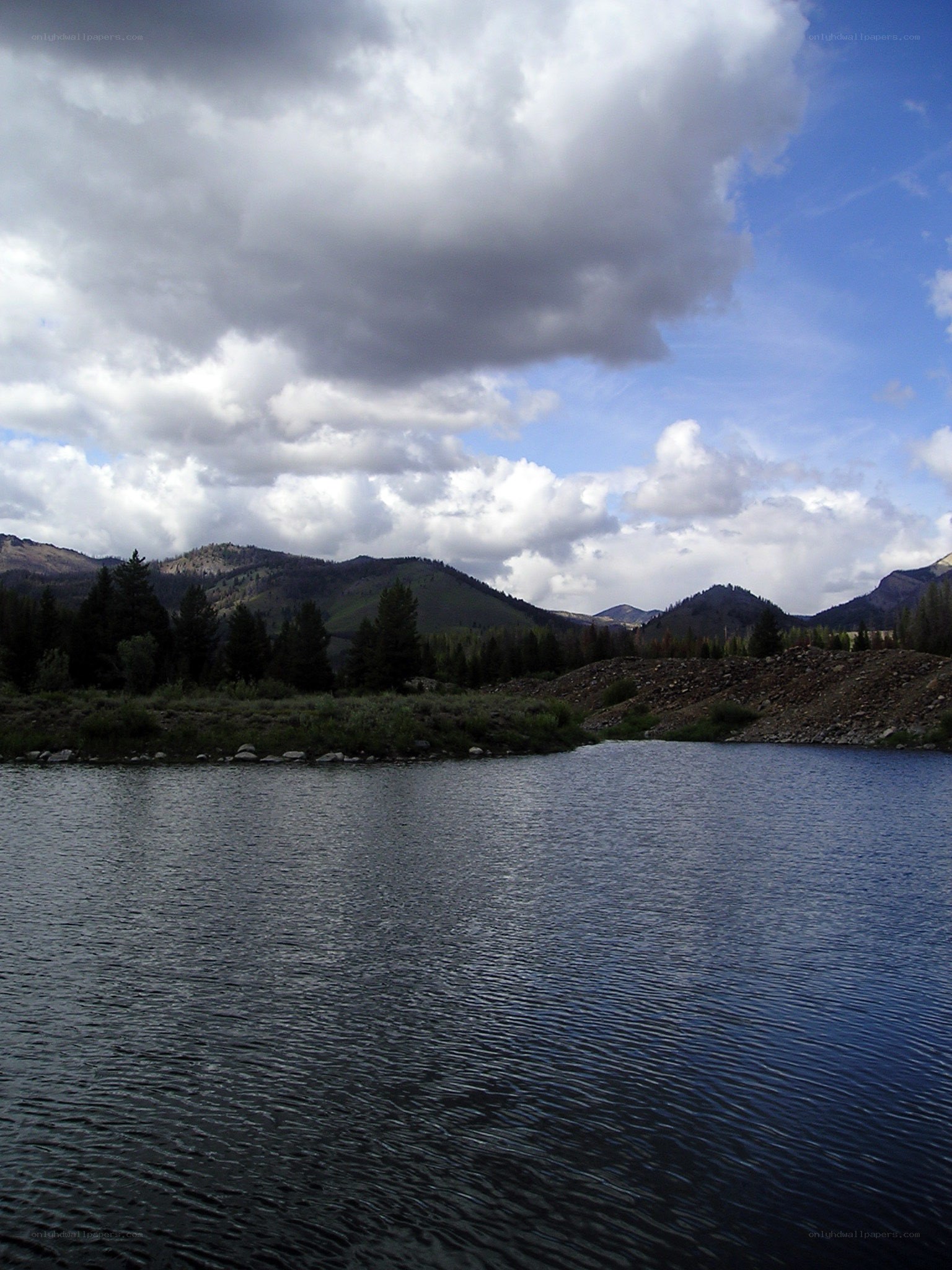 Lake with mountains and clouds