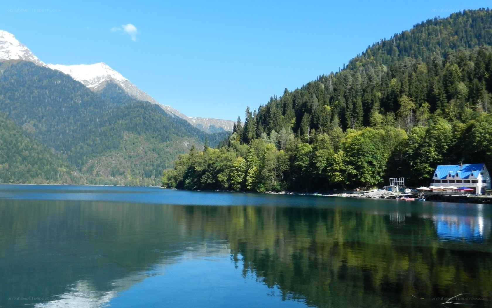 Lake with mountains and forest