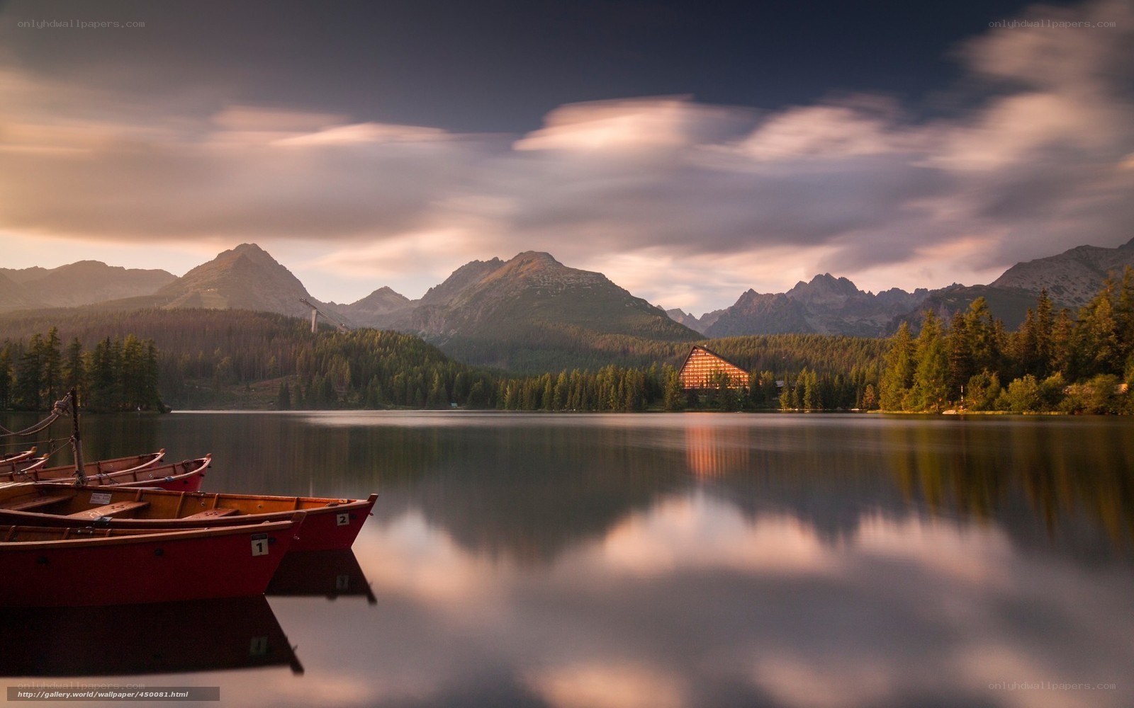 Lake with mountains at sunset